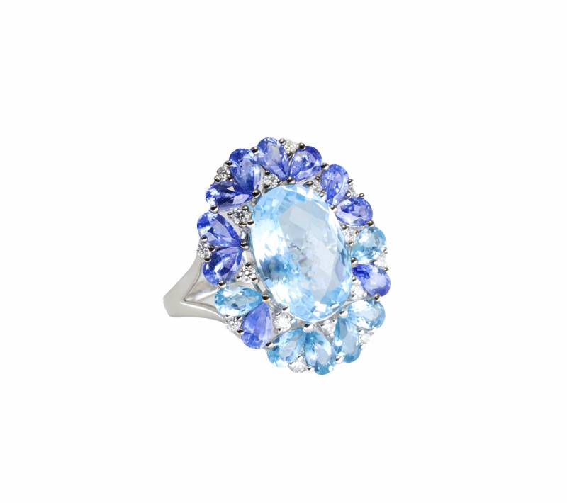 saphirs bleus, topazes bleues, diamants