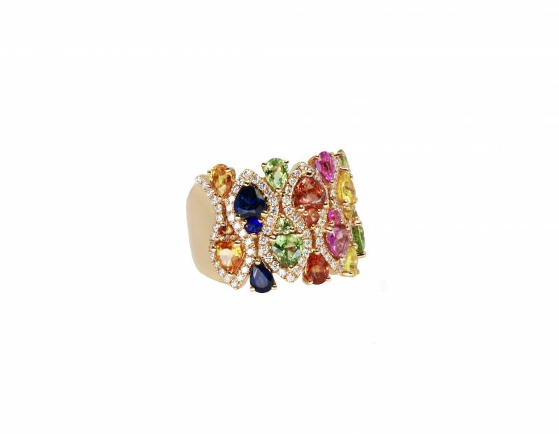 bague or rose, bague saphirs multicolores, bague saphirs multicolores et diamants