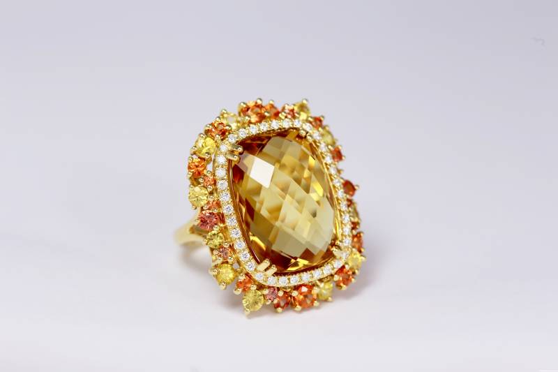 Bague citrine saphirs orange jaune Bordeaux Caudéran