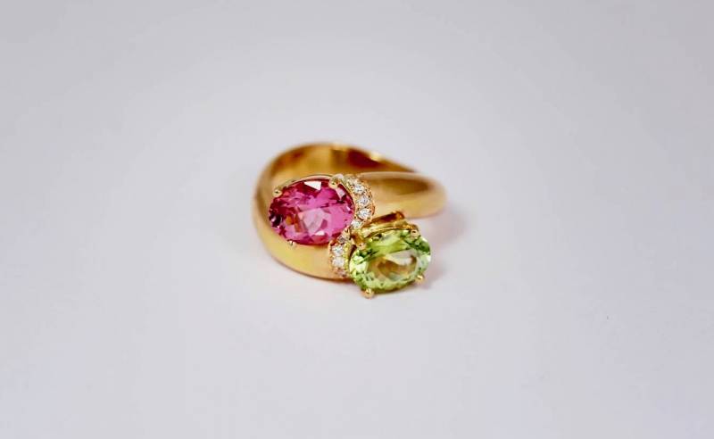 Bague or rose tourmalines et diamants bordeaux mérignac andernos biarritz