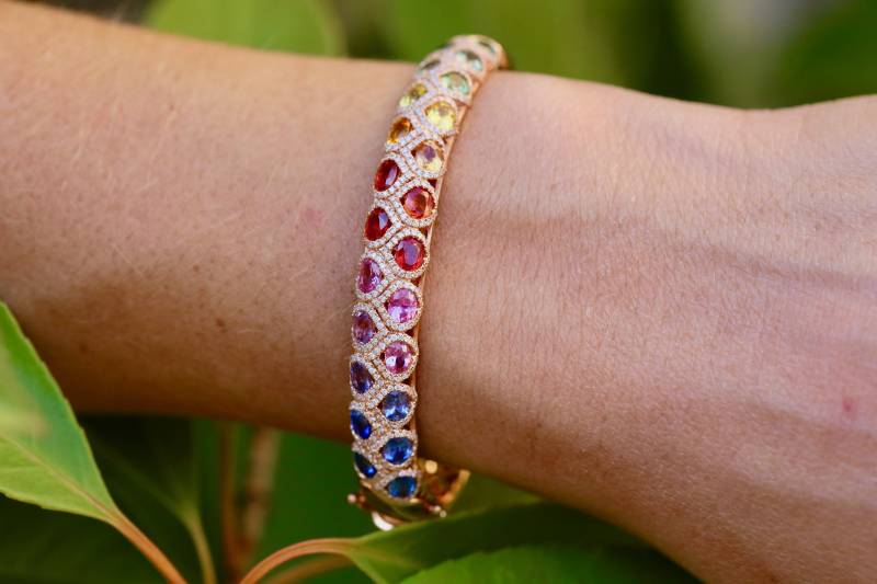 Bracelet saphirs de couleurs et diamants, or rose, elen Larcebeau, le bouscat, bordeaux, andernos, biarritz, paris, merignac