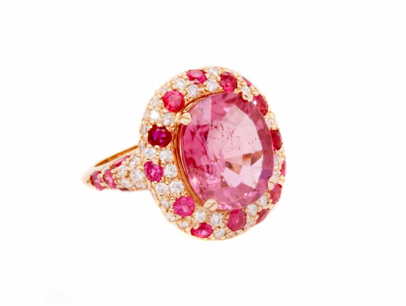 Bague or rose, diamants, spinelles, tourmaline, ovale, demande fiançaille, elen larcebeau, acheter, unique, bordeaux, andernos, paris