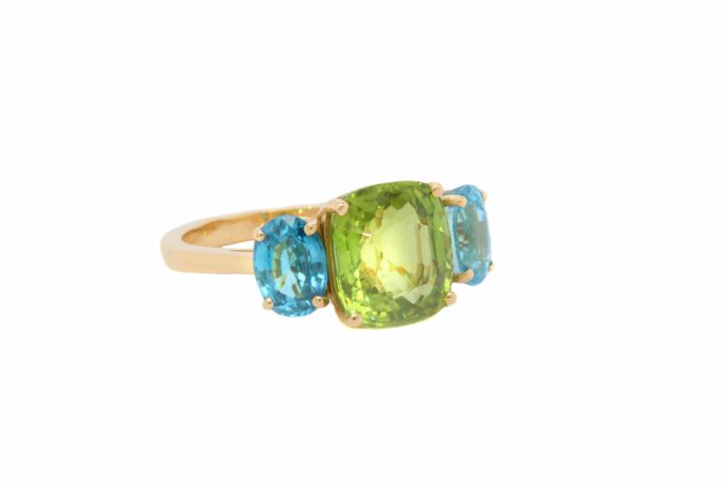 Bague zircon, péridot, or jaune, elen larcebeau, joaillerie, créateur, création unique, acheter, pierres de couleurs, artisan, paris, bordeaux, andernos, biarritz