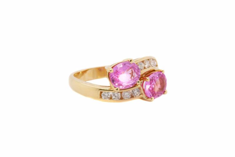 Bague or rose diamants, saphirs roses, créateur, elen larcebeau, bordeaux, andenros, le bouscat, fiançaille, demande, unique, vous et moi