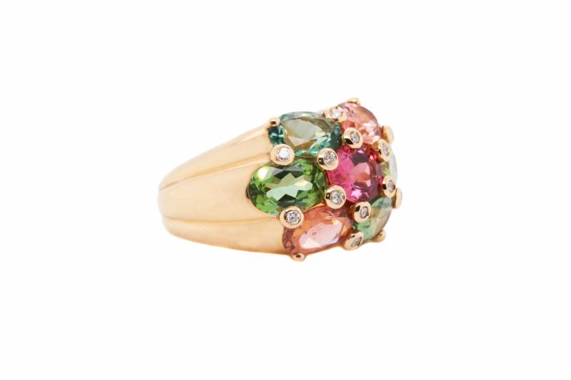 Bague tourmalines, or rose, créatezur, elen larcebeau, joaillier, bordeaux, le bouscat, mérignac, elen larcebeau, joaillier créateur, bague fiançaille, unique, grosse bague, bordeaux