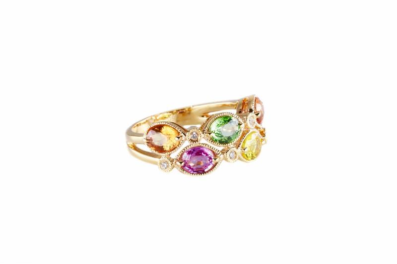 Bague or jaune saphirs et diamants, elen larcebeau, création, unique, bordeaux, joaillier, créateur, acheter, noêl, fiançailles