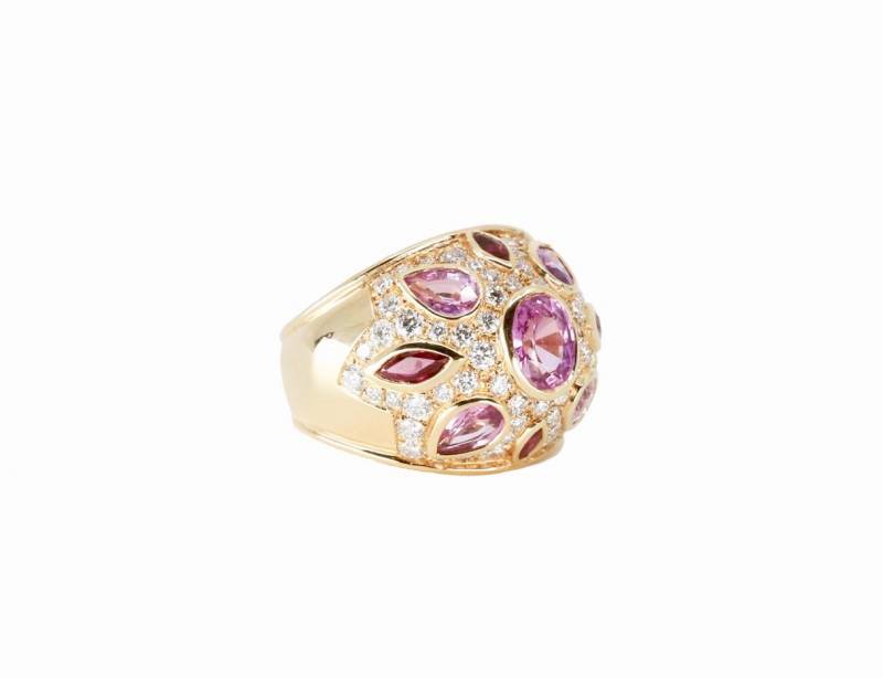 Bague or rose, saphir rose, diamants, elen larcebeau, création, acheter, bordeaux, pierres précieuses, acheter, joaillerie, artisan joaillier