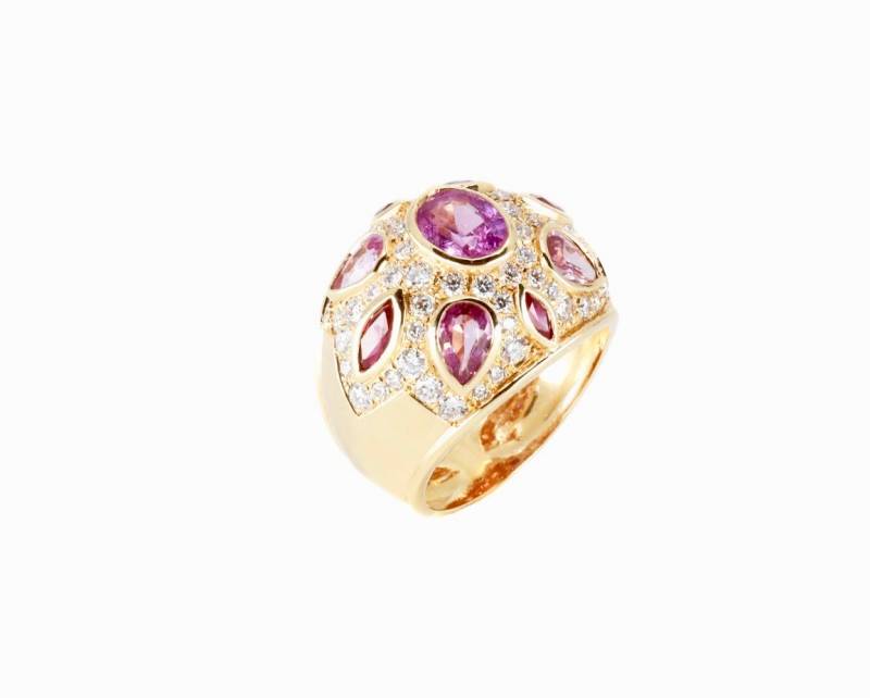 Bague or rose, saphir rose, diamants, elen larcebeau, création, acheter, bordeaux, pierres précieuses, acheter, joaillerie, artisan joaillier