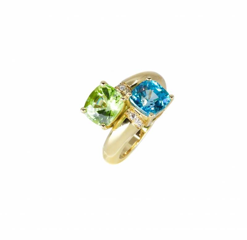 Bague zircon, péridot, or jaune, diamants, elen larcebeau, acheter, noêl, cadeau, bordeaux, joailloier, pierres de couleurs