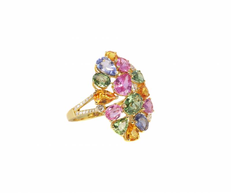 Bague saphirs, diamants, or jaune, elen larcebeau, joaillerie, bordeaux, andernos, biarritz, acheter, création, unique, cadeaux, fiançailles