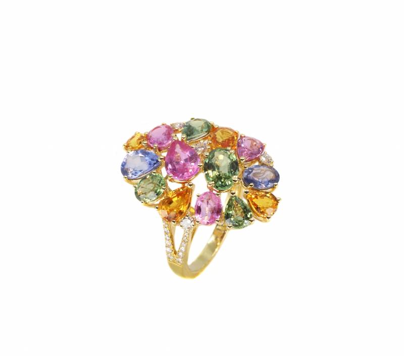 Bague saphirs, diamants, or jaune, elen larcebeau, joaillerie, bordeaux, andernos, biarritz, acheter, création, unique, cadeaux, fiançailles