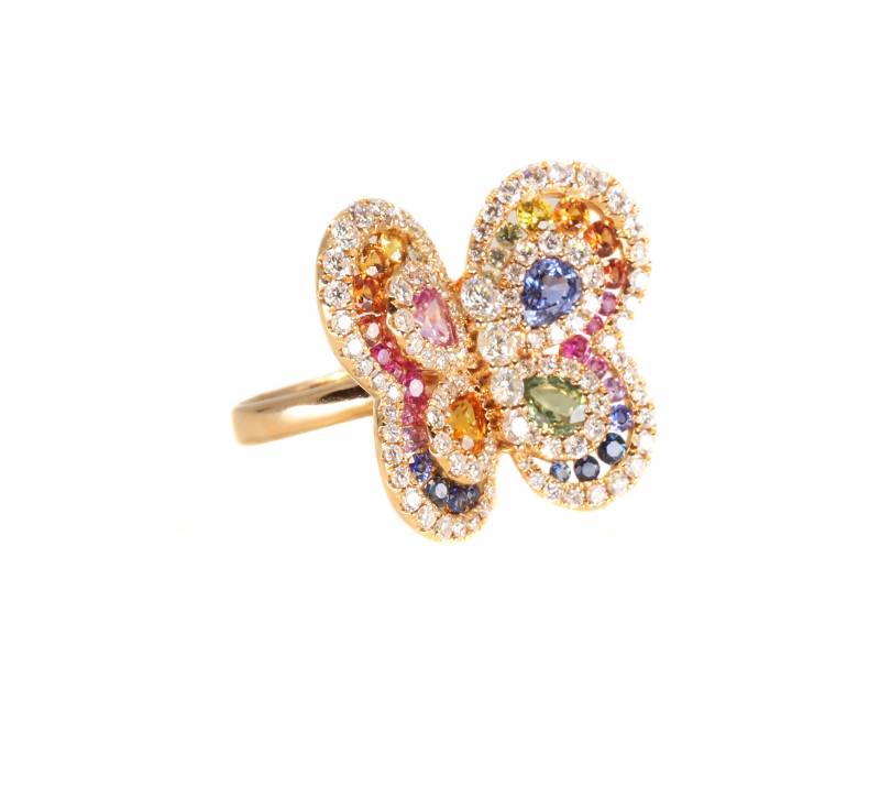 Bague papillon, diamants, elen larcebeau, saphirs, bordeaux, mérignac, andernos, paris, le bouscat, création, acheter, fiançaille, unique, joaillerie, artisan joaillier, or rose, pierres précieuses