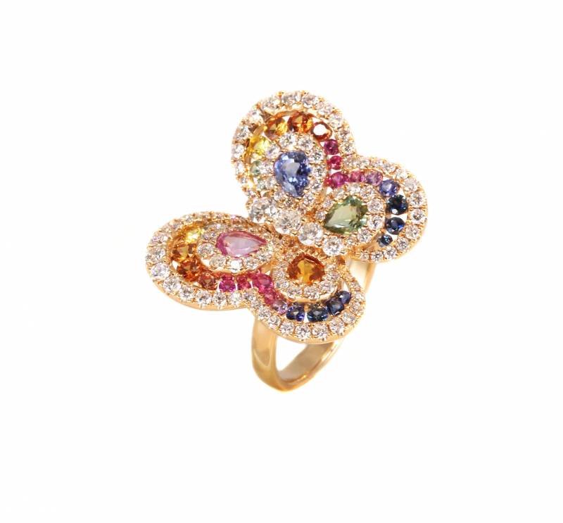 Bague papillon, diamants, elen larcebeau, saphirs, bordeaux, mérignac, andernos, paris, le bouscat, création, acheter, fiançaille, unique, joaillerie, artisan joaillier, or rose, pierres précieuses