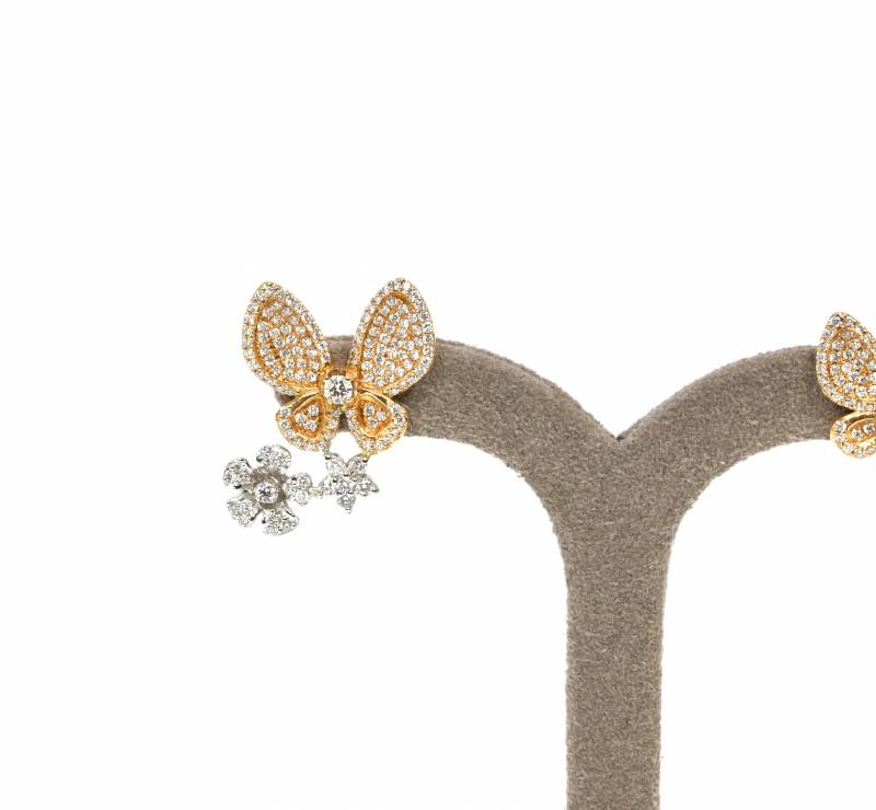 Boucles d'oreilles diamants, elen larcebeau, joaillier, joaillerie, acheter, unique, or rose, or blanc, diamants, papillon, bordeaux