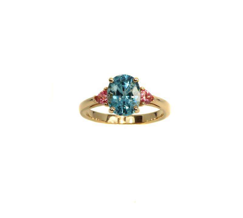 virgilemahe, création bague, bordeaux, joaillerie, zircon bleu, spinels roses, or rose, joaillier