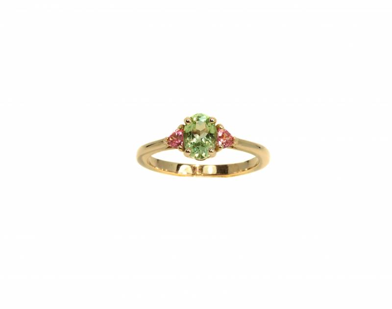 Bague or rose, tourmaline verte, spinel rose, or rose, virgilemahe, acheter, bordeaux, joaillier, moderne, pierres de couleurs