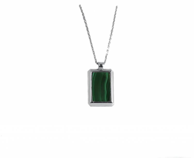 Collier or blanc et malachite, virgilemahe, joaillerie, collection homme, pierres dures, 18k, modernes, acheter collier homme, artisan, unique