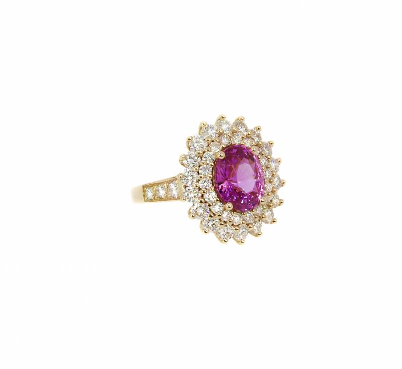 Bague or rose diamants, saphir rose, elen larcebeau, pierre précieuse, joaillerie, haute joaillerie, création sur mesure, diamants