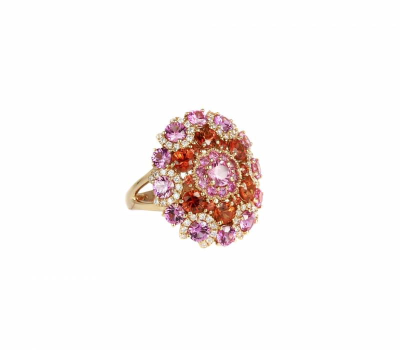 Bague saphir rose, saphir orange, elen larcebeau, joaillerie, création, bordeaux, pierres préciuses, saphirs, or rose