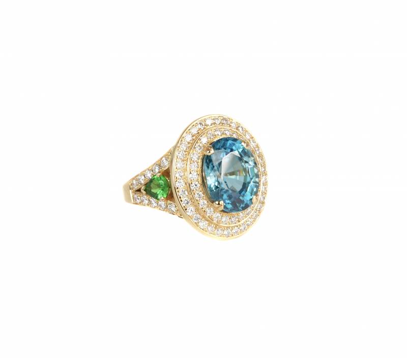 Bague or rose, diamants, pierre de couleur, grenats, tsavorites, elen larcebeau, joaillerie, acheter, unique, création