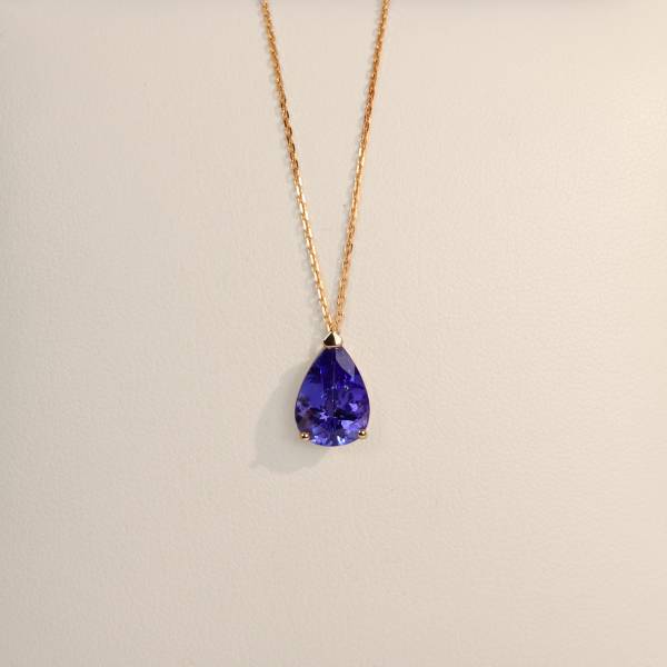 Collier or rose, tanzanite, poire, pierre de couleurs, virgile,mahe, creation, unique