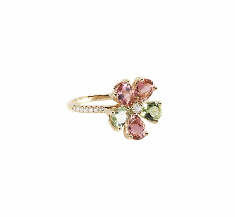 Bague tourmalines, diamants, or rose, elen larcebeau, bague, acheter, unique, création, fashion, pierres fines