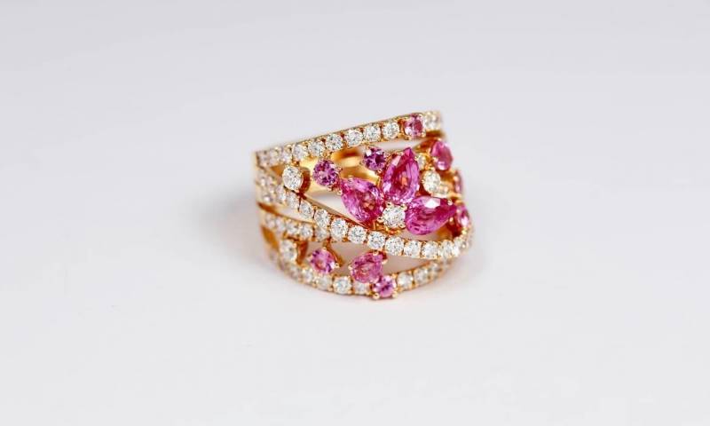 Bague saphirs roses diamants Bordeaux Caudéran