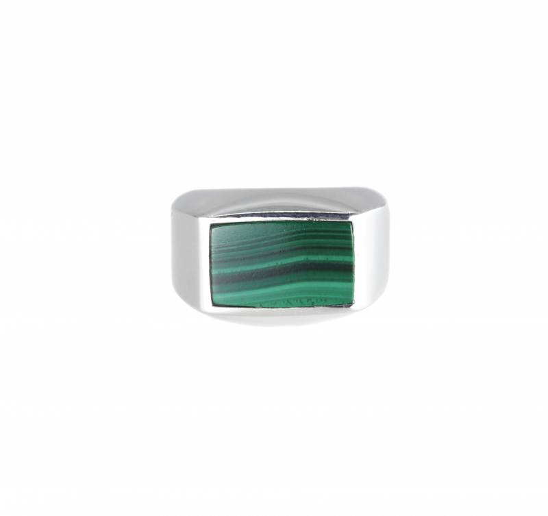 Chevalière malachite, argent, virgile&mahé, malachite, pierres dures, acheter, bague, homme