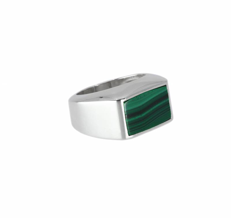 Chevalière malachite, argent, virgile&mahé, malachite, pierres dures, acheter, bague, homme