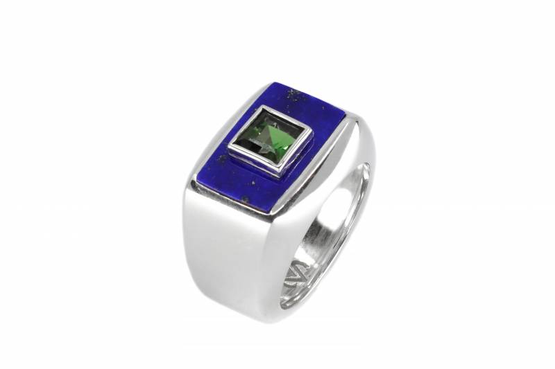 Chevalière lapis lazuli et tourmaline verte