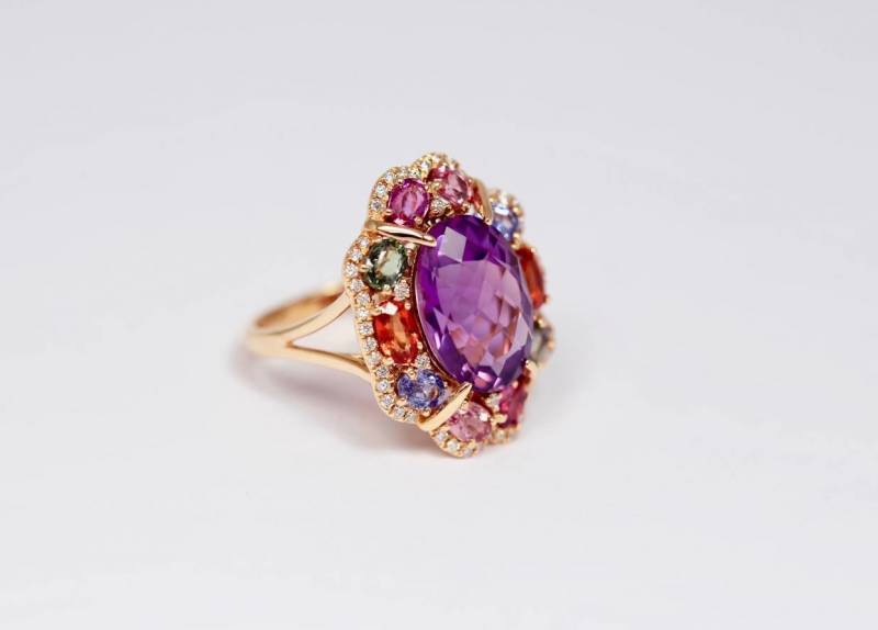 Bague améthyste saphirs multicolores Bordeaux Caudéran