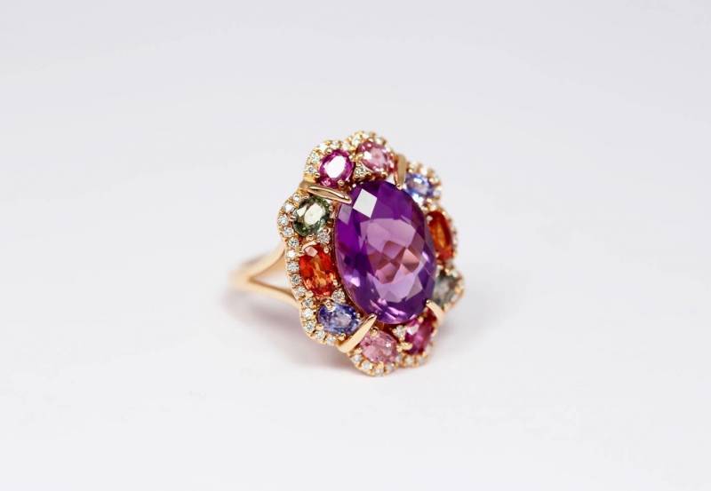 Bague améthyste saphirs multicolores Bordeaux Caudéran