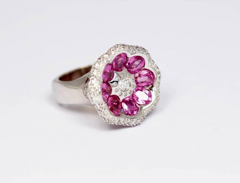 Bague saphirs roses diamants Bordeaux Caudéran